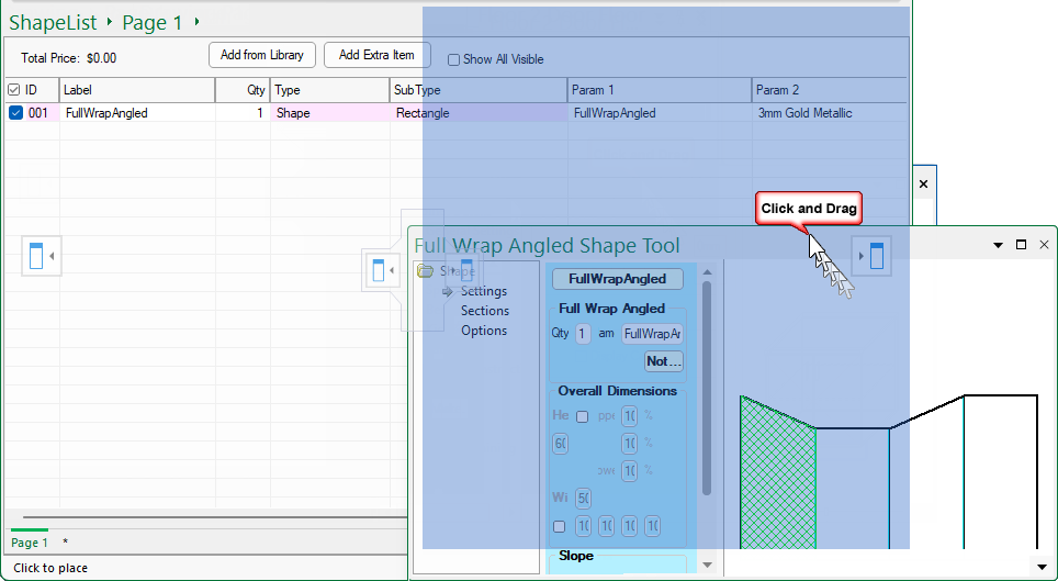 Click to view docked Shape property inspector